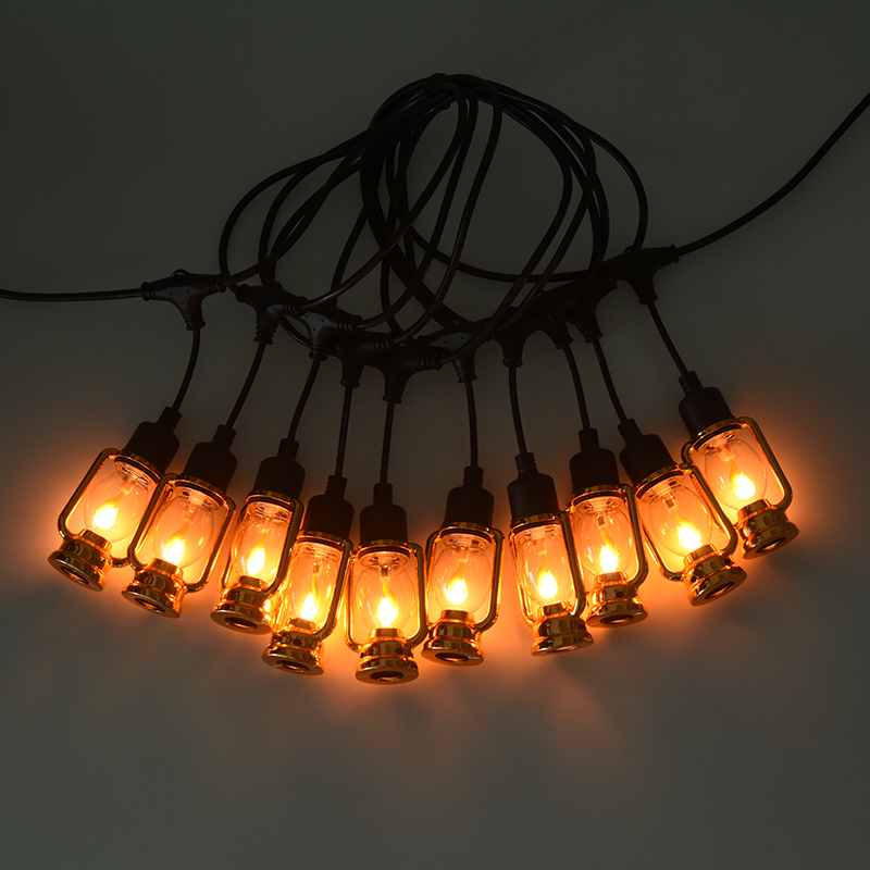 Vintage vogn lanterne stil flamme lysstreng (guld, 5 meter 10 lys)